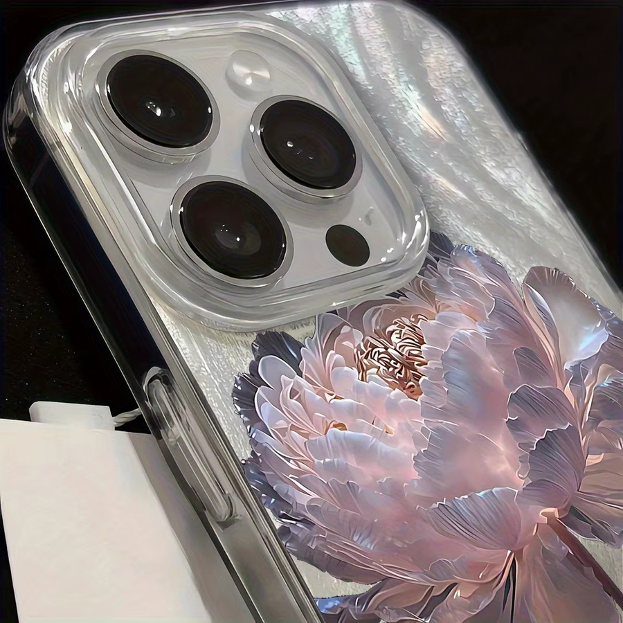 Apple iPhone Handyhülle aus Rosa Lotus-Feder-Gaze in Pink und Silber, stoßdämpfend und rutschfest, passend für iPhone 17/16 Pro Max/15/14 Plus/13/12/11 - Bild 2