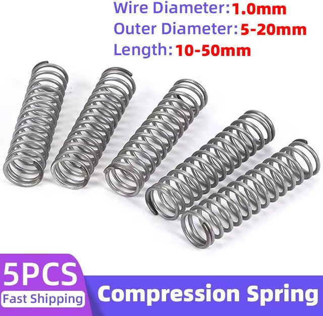 5er-Set Stahl Druckfedern Y-Typ in Silber, Drahtdurchmesser: 1,0 mm, Außendurchmesser: 5-18 mm, Länge: 5-50 mm - Bild 1