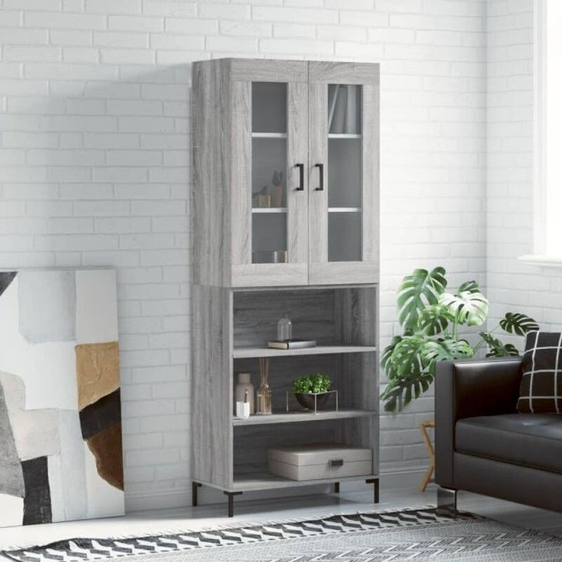 Vidaxl Highboard Modern in Grau aus Holzwerkstoff, Glas und Metall, B: 69,5 cm, T: 34 cm, H: 180 cm - Bild 1