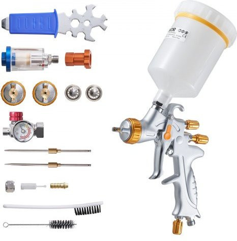 VEVOR HVLP Lackierpistole mit Schwerkraftzufuhr und Luftregler, 600 ml Fassungsvermögen, inklusive 3 Düsen (1,3 mm, 1,4 mm, 1,7 mm) für Autogrundierungen, Klarlacke und Decklacke - Bild 1