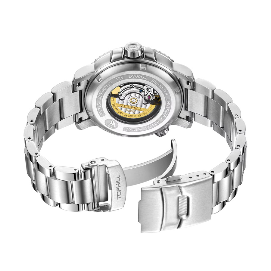 TOPHILL Herrenuhr, Taucheruhr, Automatik, Edelstahl, Schwarz, 45 mm, 30 ATM, Saphirglas - Bild 2