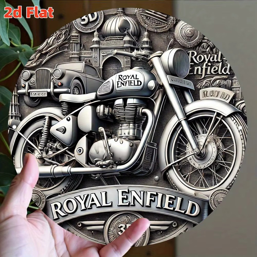 Royal Enfield Motorradabzeichen Vintage Aluminium-Metallschild in Schwarz, B/H: 20 x 20 cm - Bild 3