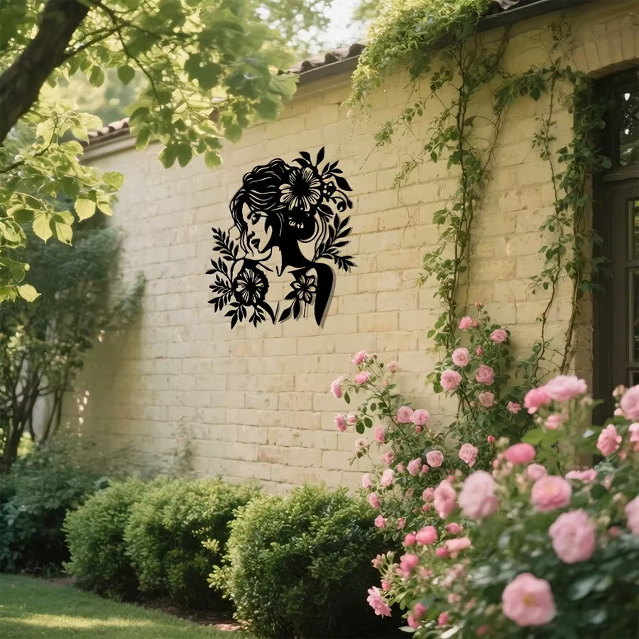 CIFBUY Wandkunst aus Eisenmetall mit minimalistischer Blumen-Frauensilhouette in Schwarz als moderne Retro-Dekoration für dein Wohnzimmer - Bild 4