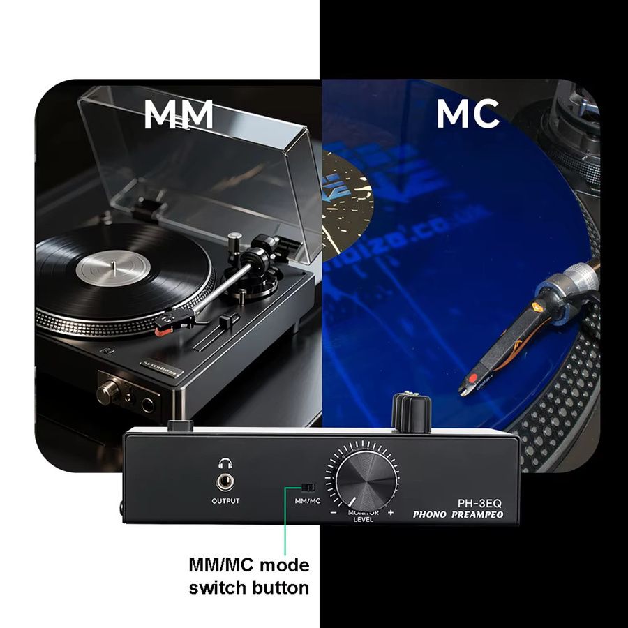 Dreamburgh Phono-Plattenspieler-Verstärker MM/MC Vorverstärker mit einstellbarem 3-Band-EQ und Pegelregelung in Schwarz - Bild 5