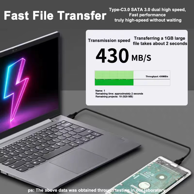 Congdi USB 3.0 HDD-Gehäuse für 2,5 Zoll SATA SSD, externes Festplattengehäuse mit USB-C und USB-A, transparent - Bild 3