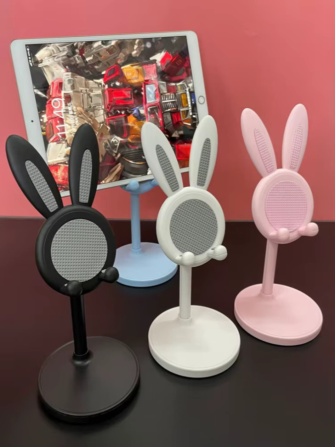 WALKESEN Desktop-Handyhalter und Tablet-Computer-Ständer mit verstellbarem Teleskop-Halter im Rosa Cartoon Hase Design in Pink und Weiß - Bild 2