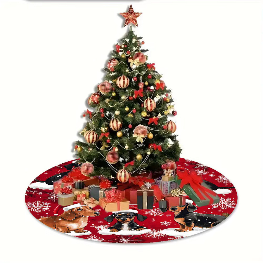 VIKAMA Weihnachtsbaumrock Dackel Motiv in Rot mit Animal Print für dein Zuhause - Bild 6