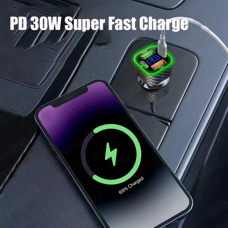 UYUXIO USB-C Auto-Handy-Ladegerät Dual PD 4-in-1 mit Spannungsanzeige, Superschneller Ladeadapter für iPhone, Xiaomi, Oppo, Vivo und Samsung, Schwarz - Bild 2