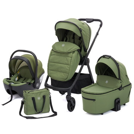 FILLIKID Kinderwagenset Lion 3in1 Kombikinderwagen in Forest Green mit Babywanne, Sportsitz, Reboarder und Wickeltasche, kompakt faltbar und verstellbarer Schiebestiel