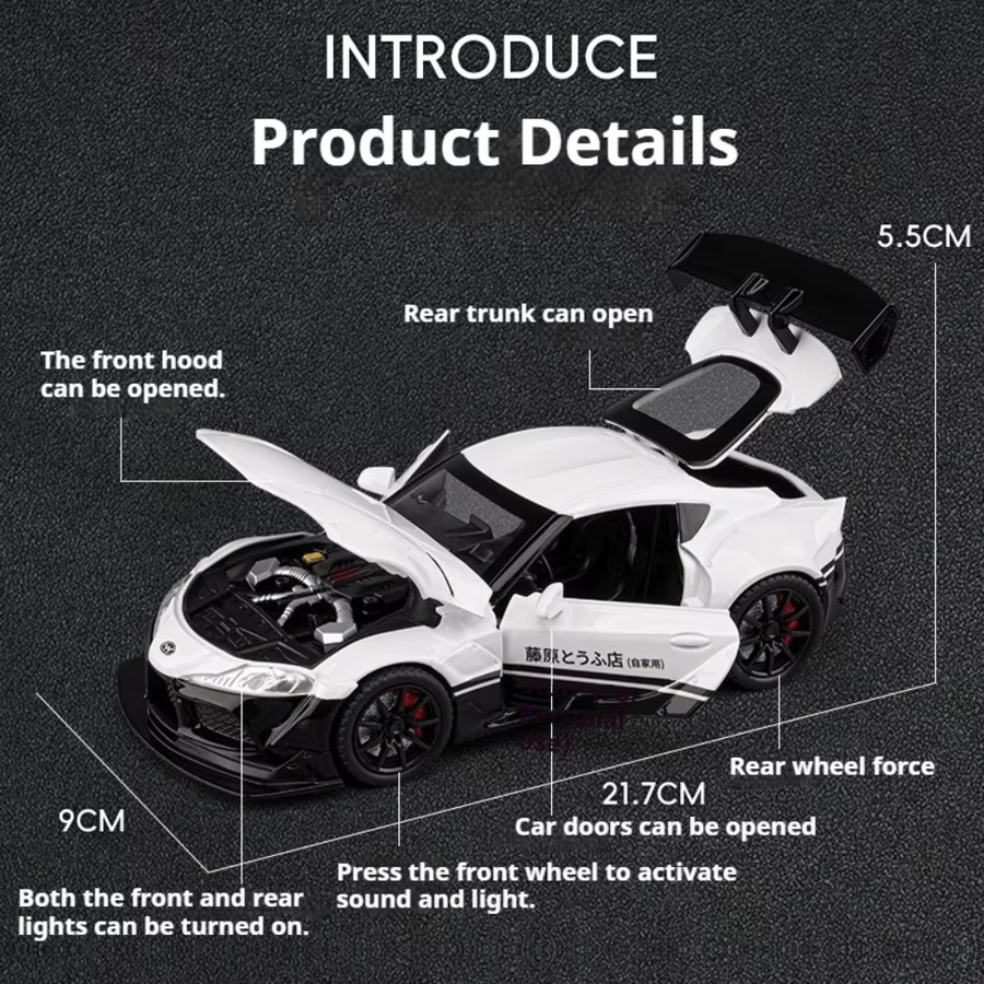 MAKEDA Supra GTR Sportwagen Modell, 1:22, mit Sound und Licht, Weiß - Bild 1