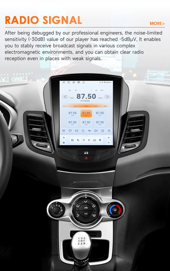 OSSURET Android Autoradio für Ford Fiesta 2009-2017 mit 9,7 Zoll vertikalem Bildschirm, Multimedia-Stereoanlage mit GPS und Carplay in Schwarz - Bild 2