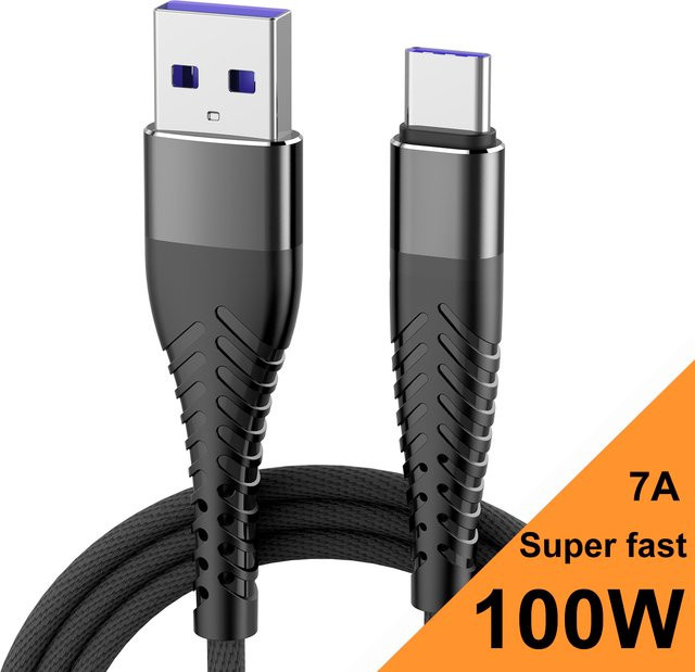 100W 7A Typ-C Schnellladekabel USB-C Datenkabel für Xiaomi Samsung iPhone VIVO in Schwarz und Blau - Bild 1