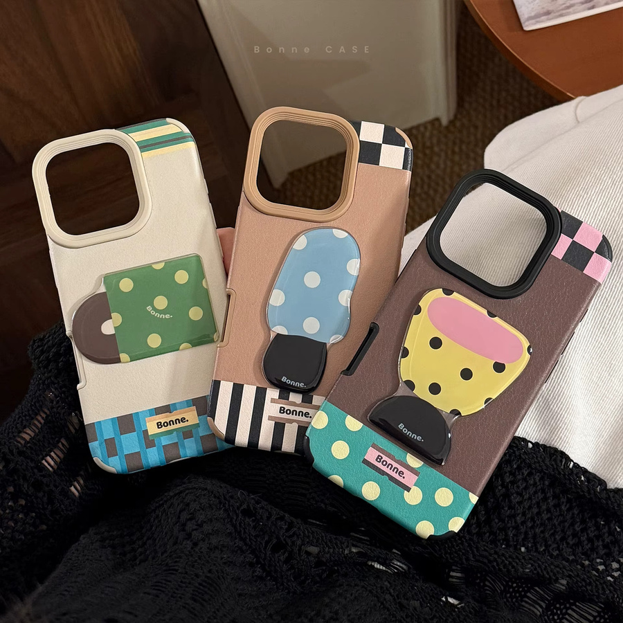 MUQGEW Handyhülle mit Koreanischem 3D Wave Point Design und Leder Textur für iPhone 16 15 14 13 12 11 Pro Max in Multicolour - Bild 1