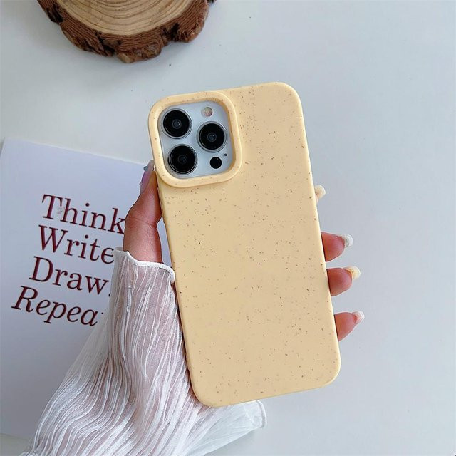 YULIN Biologisch abbaubare matte Weizenstroh Schutzhülle für iPhone 15 14 13 12 11 Pro Max XR X XS sowie 7 8 Plus in Schwarz, Pink, Grün, Braun oder Gelb - Bild 1