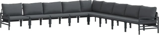 vidaXL Garten-Sofa-Set 9-teilig in Anthrazit aus pulverbeschichtetem Stahl mit UV-beständigen und abnehmbaren Polstern - Bild 1