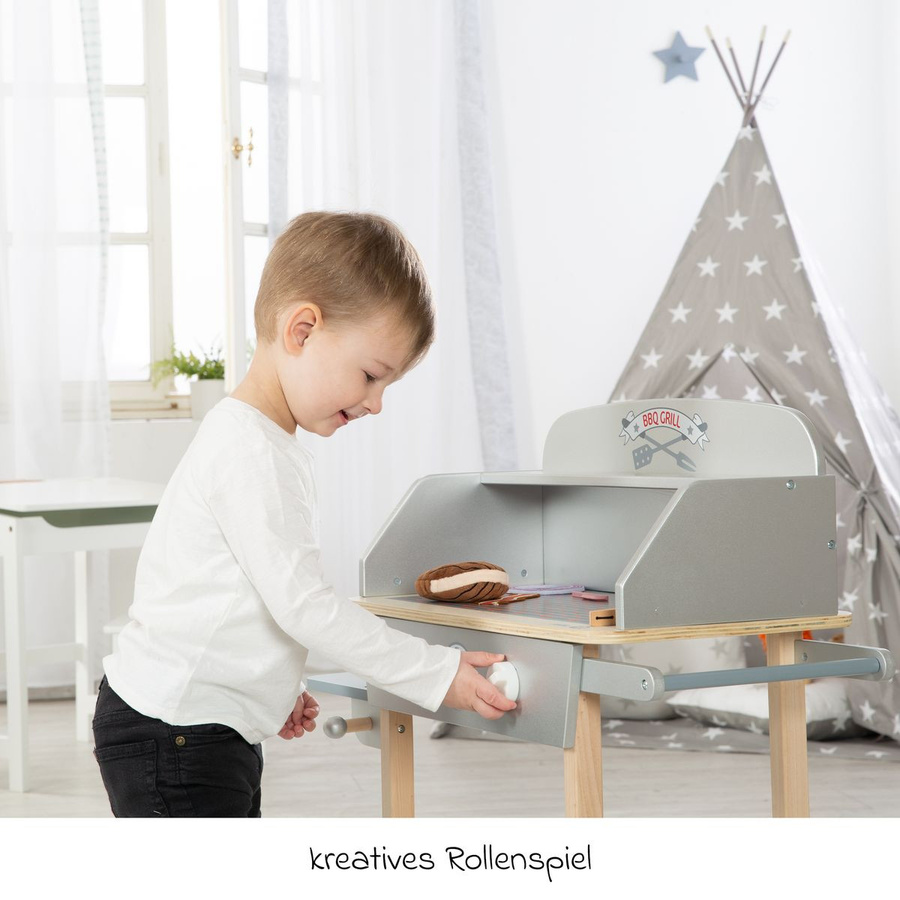 Roba BBQ Grill mit Grillzange, Holz-Ketchupflasche, 14-teiliges Set, Grau Braun, ab 3 Jahren - Bild 4