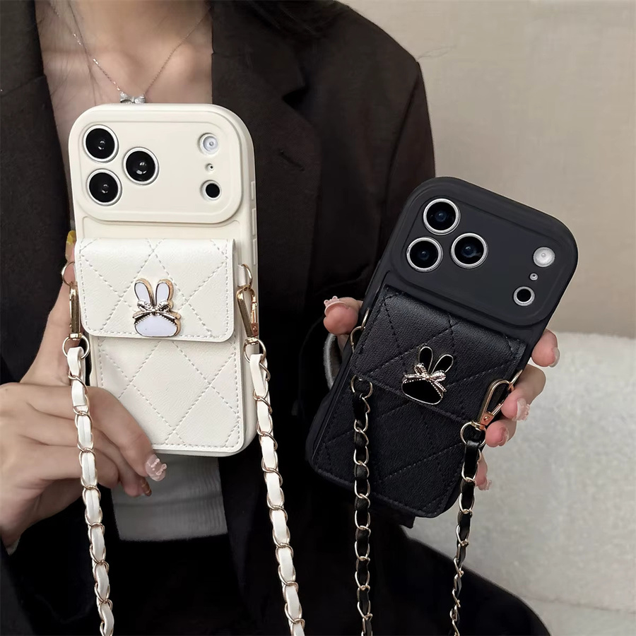 Cartoon Handyhülle aus PU-Leder für Apple iPhone mit Kartenfach und Lanyard-Tasche in Weiß - Bild 4