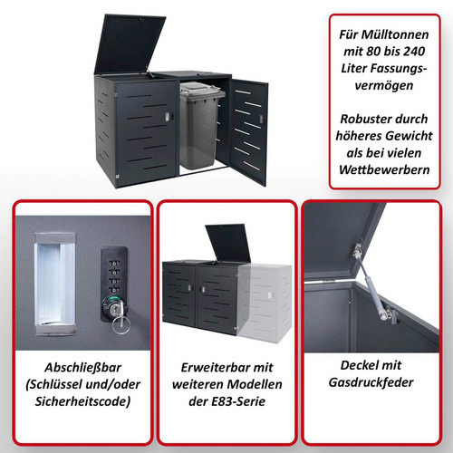 MVG Mülltonnenverkleidung MVG-E83 XL 2er/4er in Grau, erweiterbar, B/H/T: 141 x 116 x 98 cm - Bild 3