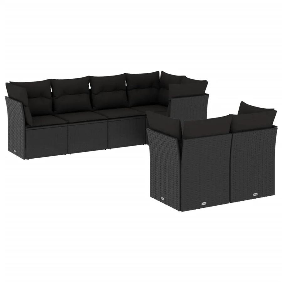 vidaXL 7-tlg Garten-Sofagarnitur mit Kissen aus Poly Rattan in Schwarz - Bild 2