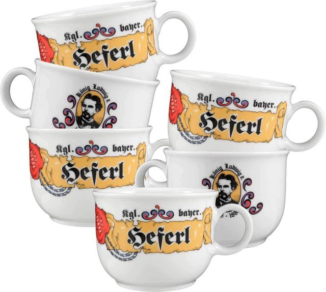 Seltmann Weiden Kaffeetassen Compact Bayern aus Porzellan, Weiß, 6er Set, 210 ml pro Tasse - Bild 1