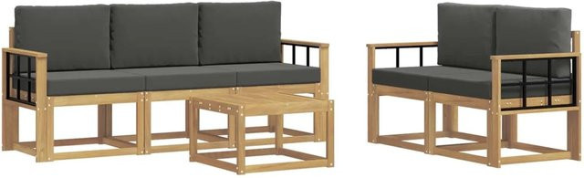 vidaXL Outdoor-Sofagarnitur 6-teilig aus Akazienholz in L-Form mit Polstern und Kissen in Anthrazit - Bild 1