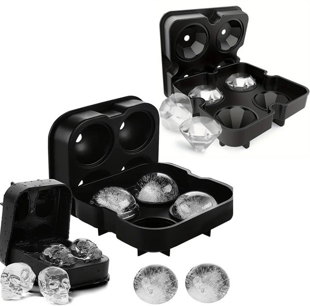 Silikon-Eiswürfelform mit Deckel in Diamant-Schädelform, schwarzer Eisbereiter für Whisky und Cocktails - Bild 1