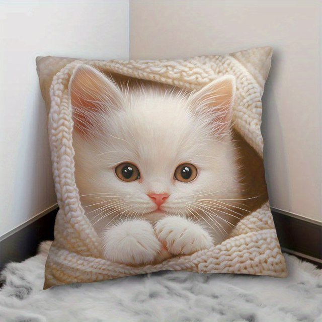 ZZN Kissenbezug mit Katzenmuster in Weiß, quadratisch, B/T/H: 45 x 45 x 45 cm - Bild 1