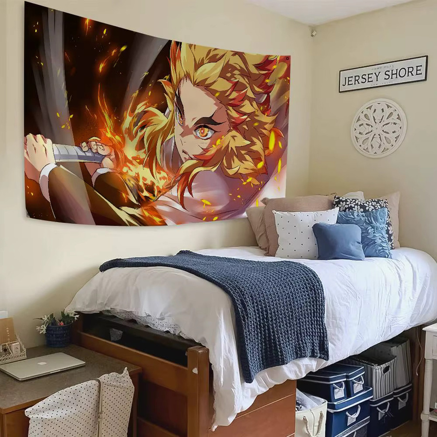 Dämon Slayer Rengoku Kyoujurou Anime Flagge aus Polyester mit vier Löchern für Outdoor und Zimmer Dekoration, Mehrfarbig - Bild 5