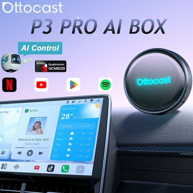 Ottocast Otto Aibox P3 Pro Wireless CarPlay und Android Auto AI Box mit HDMI, QCM 6225, YouTube und Netflix in Schwarz - Bild 1