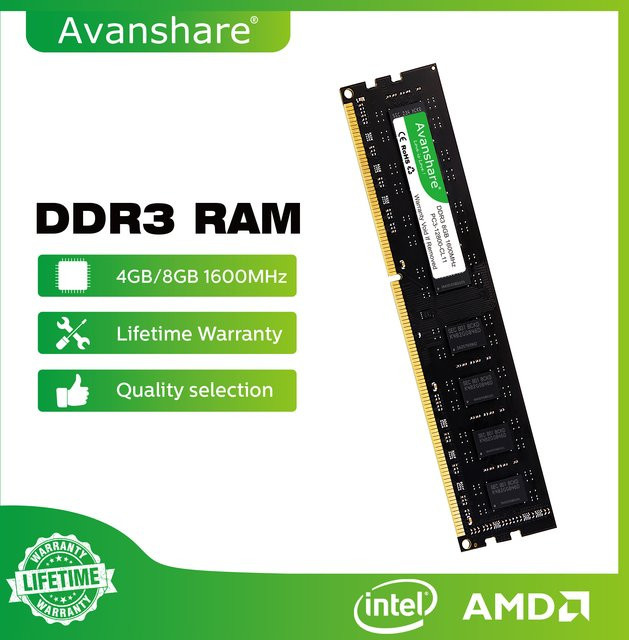 Avanshare DDR3 RAM-Speicher für Desktop-Motherboards Intel und AMD, Schwarz - Bild 1