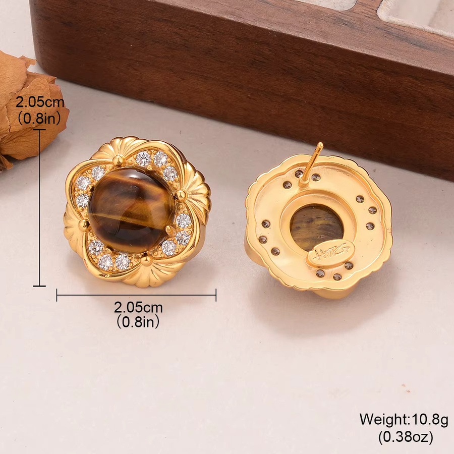 Kovonchy Ohrstecker, vergoldet, Tigerauge, Perle, Zirkonia, Damen - Bild 2