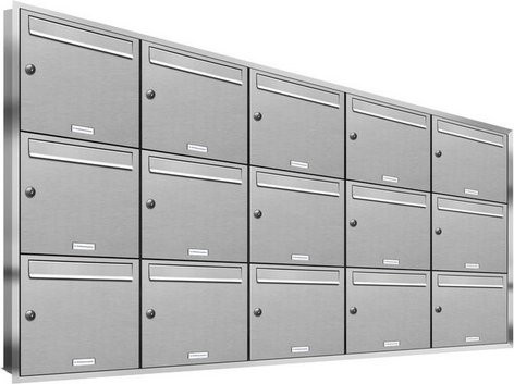 AL Briefkasten für 15 Parteien, Unterputzmontage, silberfarben, B/H/T: 195,5 x 106,6 x 11,6 cm - Bild 1