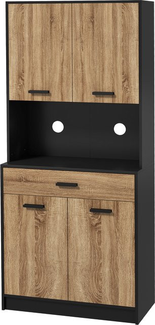 Aosom Küchenschrank im Industriedesign mit 4 Türen und 1 Schublade, Schwarz und Natur, B/T/H: 80 x 40 x 180 cm - Bild 1