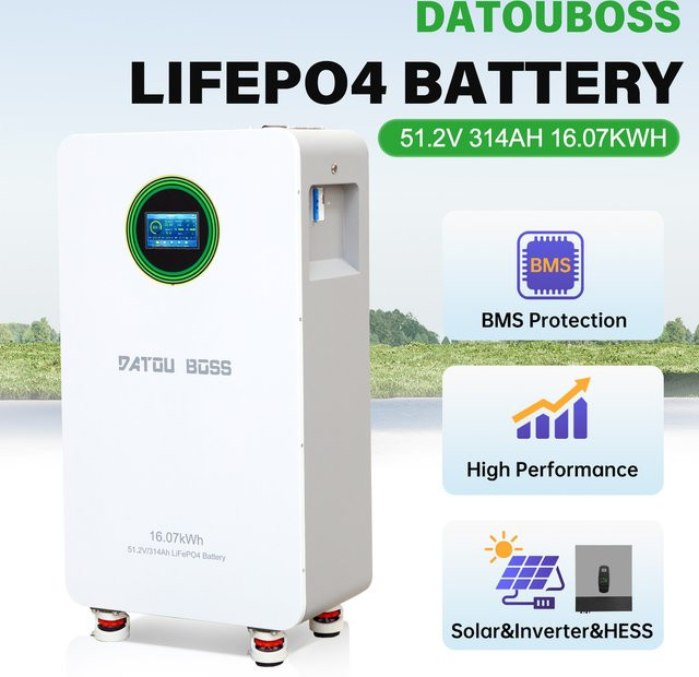 DatoBoss LiFePO4 Batterie 51.2V 314Ah 16kWh mit BMS-Schutz für Solarenergie-Speicher, Off-Grid-Systeme und Hybrid-Wechselrichter, Farbe: Weiß - Bild 1