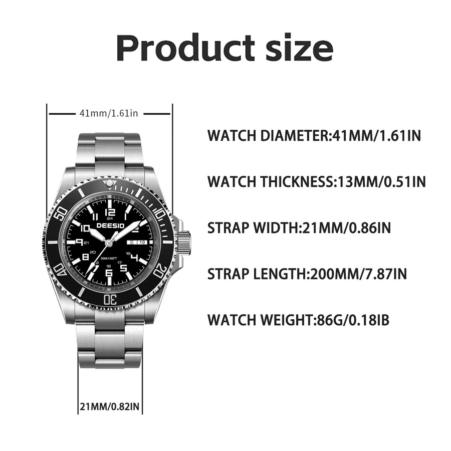 Deesio Automatik-Armbanduhr, Edelstahl, Saphirglas, Herren, Schwarz - Bild 5