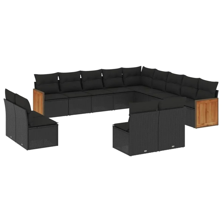 vidaXL 13-teilige Garten-Sofagarnitur aus Poly-Rattan und Akazienholz in Schwarz mit Kissen - Bild 2