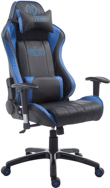 TPFLiving Racing Bürostuhl Shia Gaming Chair aus Kunstleder in Schwarz/Blau mit Kopfstütze und Armlehnen - Bild 1