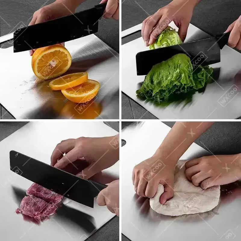 WXCOO Edelstahl-Schneidebrett in Silber, rechteckiges Schneidebrett für die Küche zum Schneiden und Kneten von Fleisch, Obst und Gemüse - Bild 4