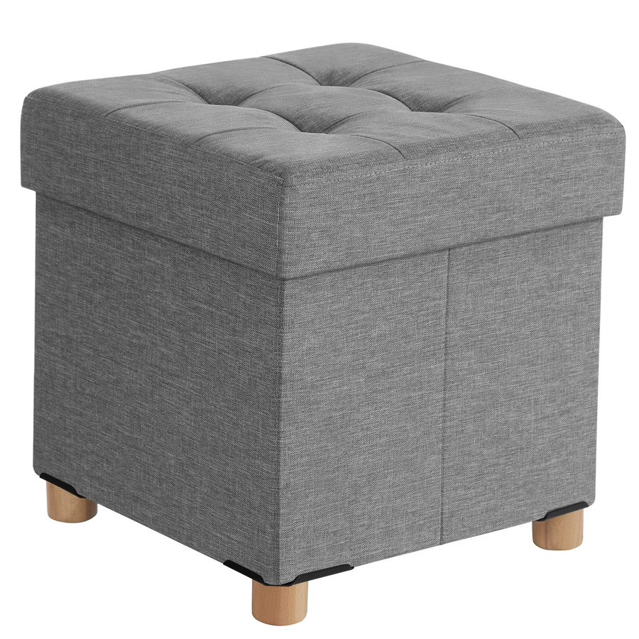 SONGMICS Sitzhocker als viereckige Sitztruhe und Fußhocker in Grau mit Holzfüßen und abnehmbarem Bezug, B/T/H: 38 x 40 x 38 cm - Bild 7