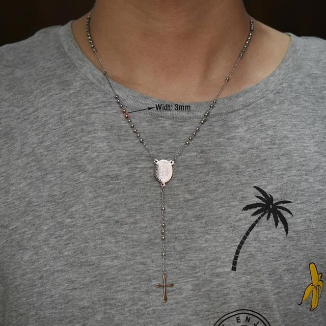YULIN Halskette Edelstahl, Kreuz Anhänger, Silber, Unisex - Bild 1