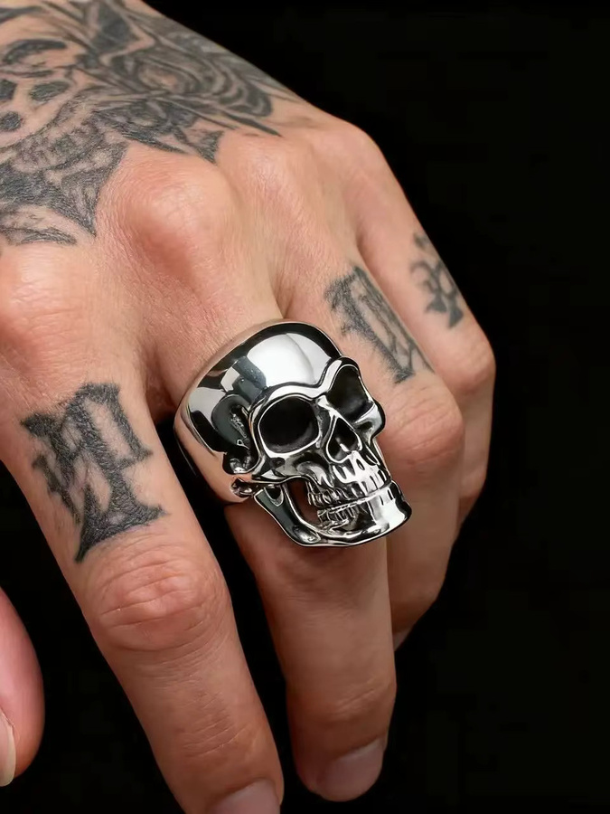 HNSP Totenkopfring Edelstahl, Silber, Herren, Vintage - Bild 4