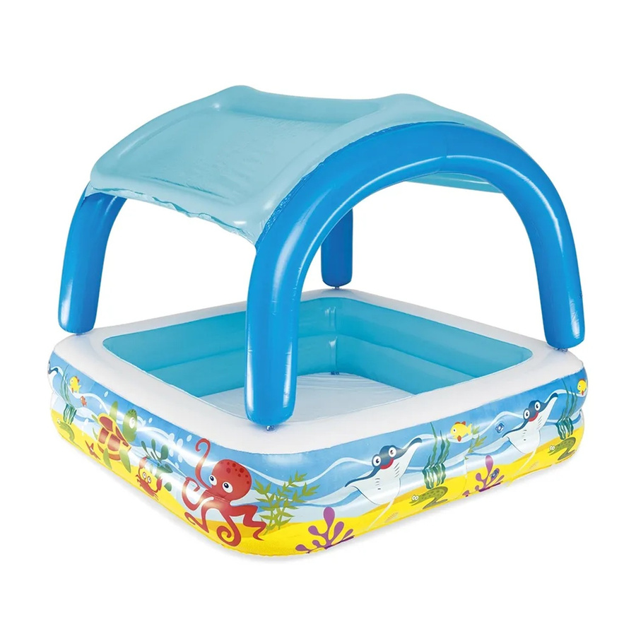 Bestway Beach Buddy Planschbecken für Kinder mit Sonnenschutzdach, quadratisch, Multicolour, B/T/H: 140 x 140 x 114 cm - Bild 2