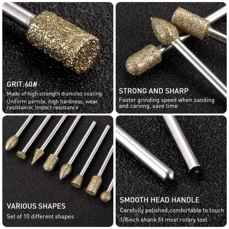 20-teiliges Mini-Bohrfräser-Bit-Set mit Diamant-Schleifköpfen und 3 mm Schaft für Stein, Glas und Jade - Bild 2