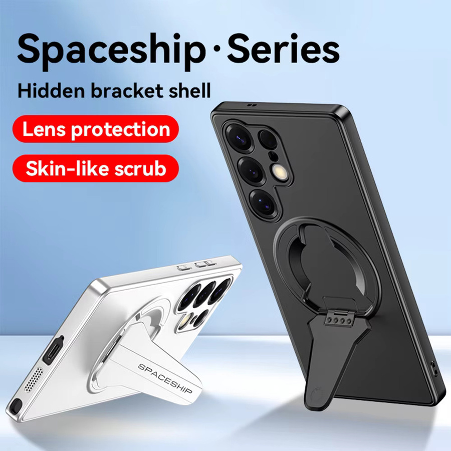 Caynes Magnetische Luxus Schutzhülle für Samsung S25 Ultra, S25, S25 Plus und S25 Edge mit verstecktem Klappständer und kabelloser Ladefunktion in Gold oder Schwarz - Bild 2