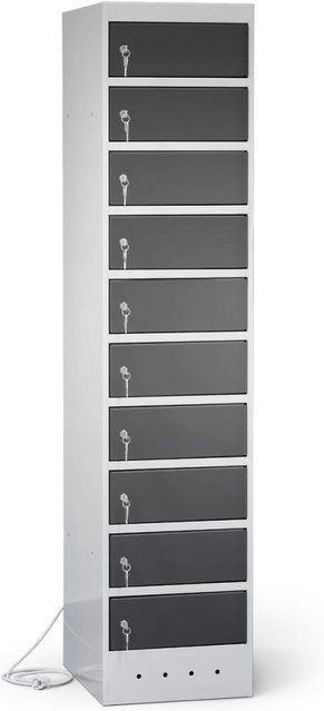 rotstahl Laptopschrank mit 10 Fächern aus Stahlblech, Korpus lichtgrau und Türen anthrazit, B: 40 cm, H: 180 cm - Bild 1