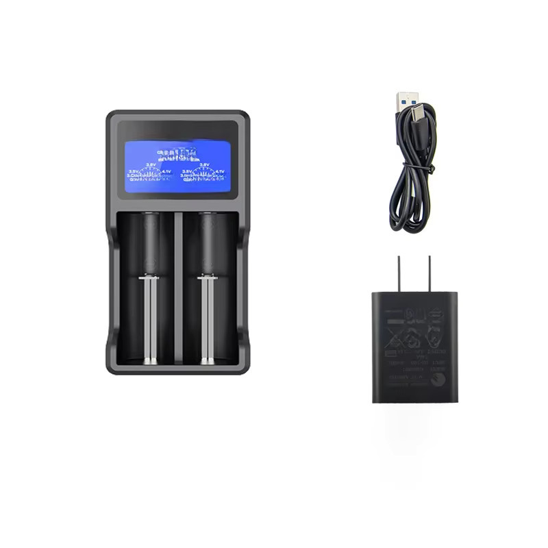 XTAR VC2 USB-Ladegerät für Li-Ion-Akkus 10400-26650 und 21700 mit Kapazitätsanzeige in Schwarz - Bild 1