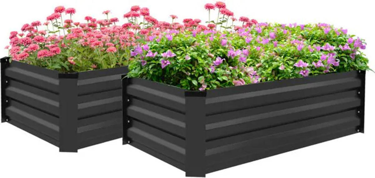 Outsunny 2er-Set Hochbeet aus verzinktem Stahl, Pflanzkasten und Blumenkübel für Terrasse und Balkon, Anthrazit, B/T/H: 100 x 60 x 30 cm - Bild 1