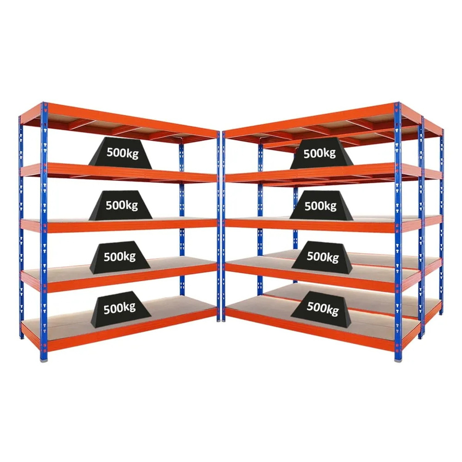 3er Set PROREGAL Rhino Profi Schwerlastregal mit 5 verstellbaren Ebenen aus Spanplatten, Blau/Orange, B/T/H: 200 x 60 x 200 cm - Bild 2