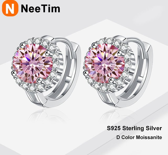 NeeTim Ohrringe, 925 Silber, Rosa Moissanit, Damen - Bild 1