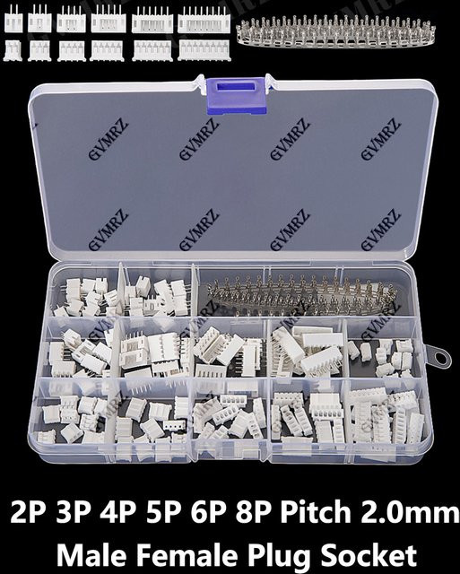 220-teiliges JST Stecker-Buchsen-Set PH 2.0mm in Weiß mit 2P 3P 4P 5P 6P 8P Steckverbindern und geraden Stiftklemmen bei einem Rastermaß von 2.0mm - Bild 1